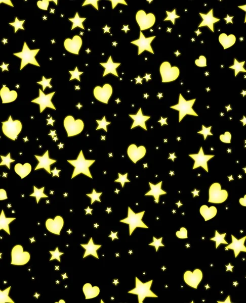 Sárga Szívek Csillagok Fekete Háttérrel Kiváló Minőségű Fénykép — Stock Fotó