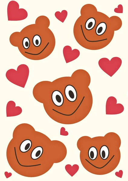Desenhos Animados Rostos Positivos Com Corações Ursinho Pelúcia Emoticon Desenho — Fotografia de Stock