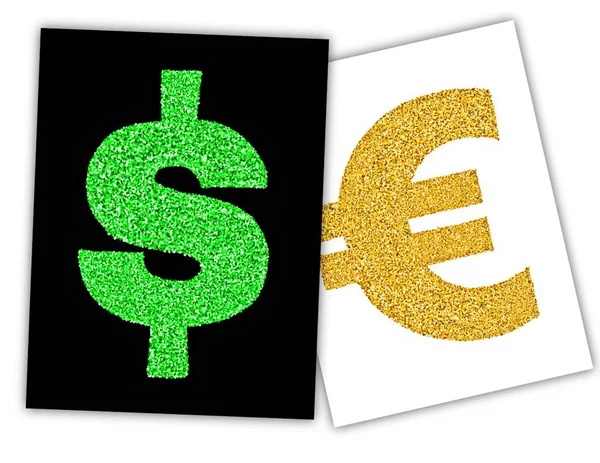 Two Cards Dollar Euro Symbol High Quality Photo — Stock Photo, Image