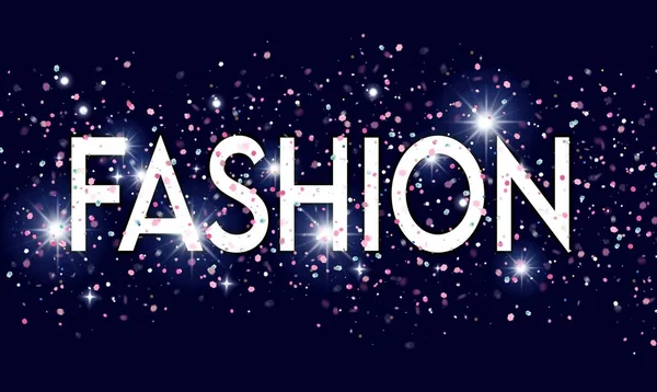 fashion logo design, fashion text on dark blue glitter background with stars . High quality photo
