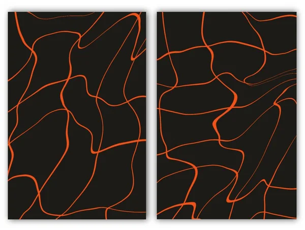 Modernes Kreatives Cover Design Set Abstrakte Orangefarbene Musterkurven Auf Schwarzem — Stockfoto