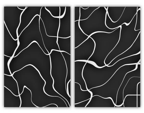 Modernes Kreatives Cover Design Set Abstrakte Musterkurven Auf Schwarzem Hintergrund — Stockfoto