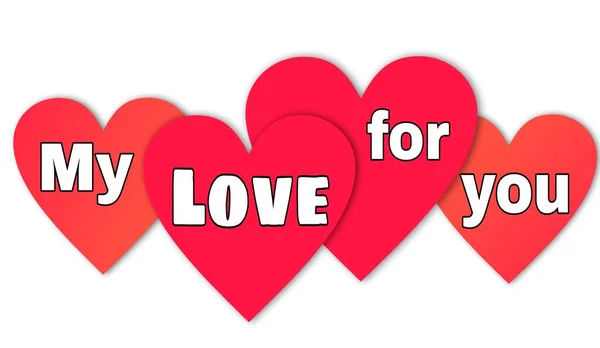 Corações Vermelhos Uma Fileira Com Inscrição Meu Amor Por Você — Fotografia de Stock