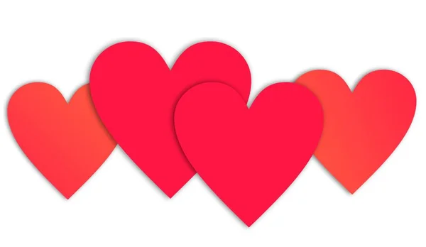 Corações Vermelhos Uma Linha Fundo Branco Foto Alta Qualidade — Fotografia de Stock