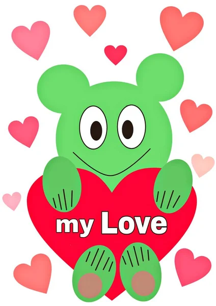 Cartão Amor Com Inscrição Meu Amor Desenho Animado Personagem Positivo — Fotografia de Stock