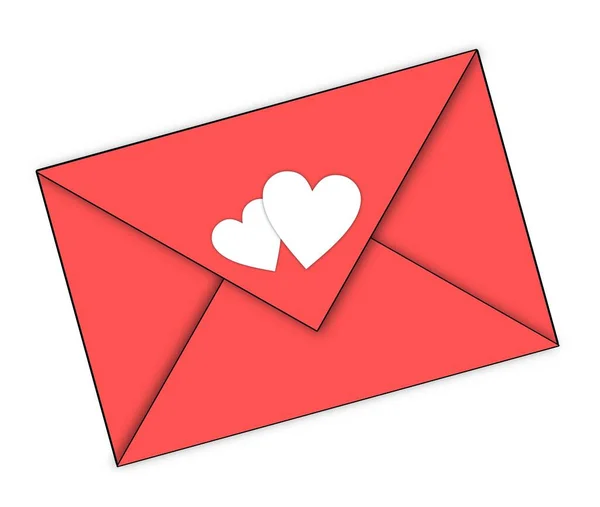Envelope Amor Vermelho Com Corações Brancos Fundo Preto Foto Alta — Fotografia de Stock