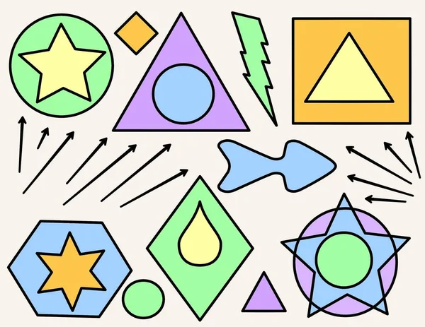 Ilustracja Doodle Różne Wielobarwne Kształty Geometryczne Wysokiej Jakości Zdjęcie — Zdjęcie stockowe