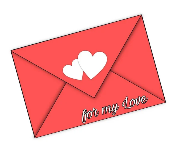 Envelope Amor Vermelho Com Corações Brancos Inscrição Para Meu Amor — Fotografia de Stock