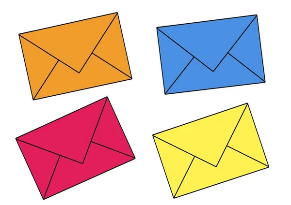 Conjunto Envelopes Multicoloridos Padrão Layouts Branco Foto Alta Qualidade — Fotografia de Stock