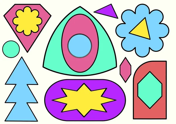 Ilustração Doodle Várias Formas Geométricas Multicoloridas Figuras Foto Alta Qualidade — Fotografia de Stock