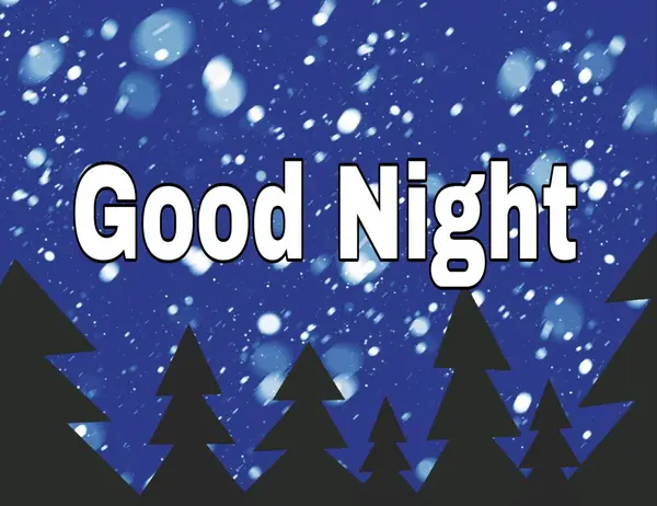 Good night, winter drawing, fir trees with falling snow at night . High quality photo