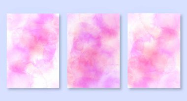 Suluboya arka plan şablon koleksiyonu. Pembe mor renklerde soyut ve narin suluboya. El çizimi çizimi. Suluboya fırça darbeleri. Çiçek arkaplanı. Kartlar ve el ilanları için sanat arkaplanı