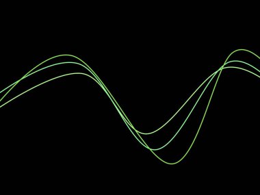 İnce yeşil çizgiler, soyut dalga arkaplanı. Siyah arkaplandaki kavisli dalga deseni grafik şablonu. Yüksek kalite fotoğraf