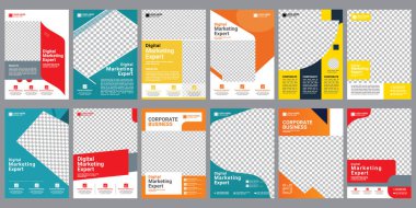 Şirket broşürleri tasarım seti, poster, renkli iş teklifi, promosyon, reklam