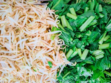 Jakarta, Endonezya, 31 Ocak 2023, hardal yeşili ve tavuklu erişte karışımı için sebze.