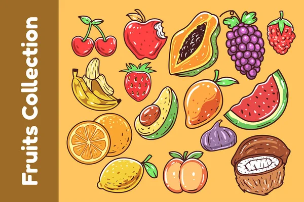 Wektor Ręcznie Rysowane Ilustracja Owoce Elementy — Wektor stockowy
