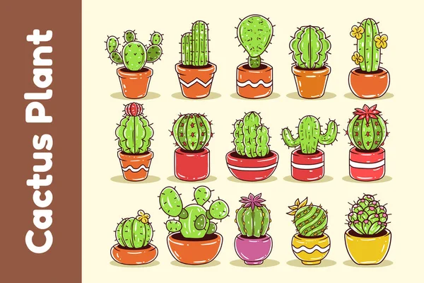 Ensemble Vectoriel Succulents Cactus Illustration Style Dessinée Main Avec Des — Image vectorielle