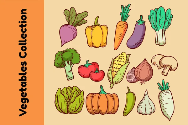 Warzywa Owoce Rysunek Dłoni Warzywa Wegetariańskie Jedzenie Ilustracja Wektora — Wektor stockowy