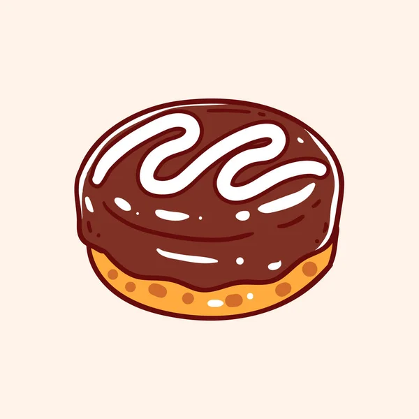Chocolat Donut Hand Drawn Dessert Food Vector Illustration — Stock Vector