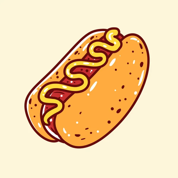 Hot Dog Dessiné Main Illustration Vectorielle Restauration Rapide — Image vectorielle
