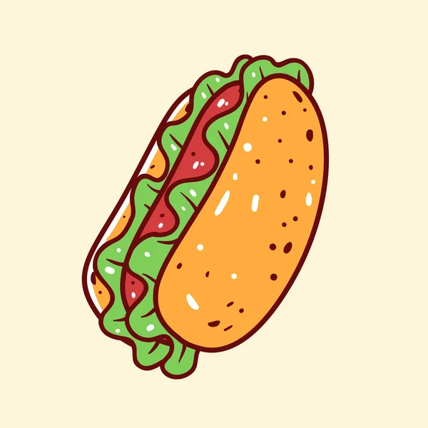 Hot Dog Hand Drawn Fast Food Vector Illustration — Stock Vector