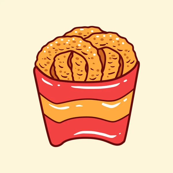 Anello Cipolla Disegnato Mano Illustrazione Vettoriale Fast Food — Vettoriale Stock