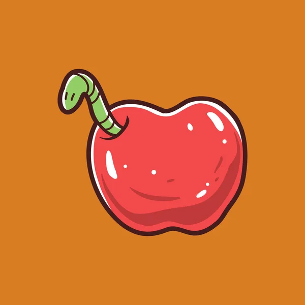 Pomme Avec Illustration Vectorielle Dessinée Main Chenille — Image vectorielle