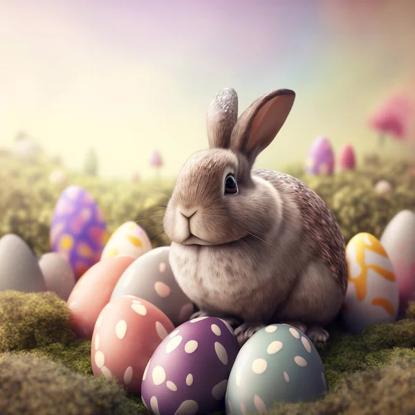 Easter Bunny Eggs Rabbit Basket — Stock Photo, Image