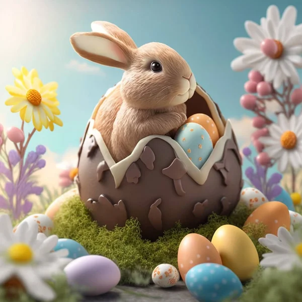 Easter Eggs Flowers Basket White Background — Stock Photo, Image