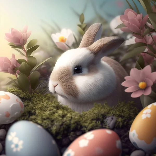 Easter Eggs Rabbit Grass — Stock Photo, Image