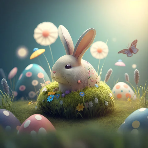 Happy Easter Concept Rabbit Egg Holiday Background — Stock Photo, Image