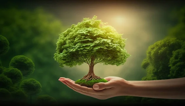 Hand holding tree, world earth day
