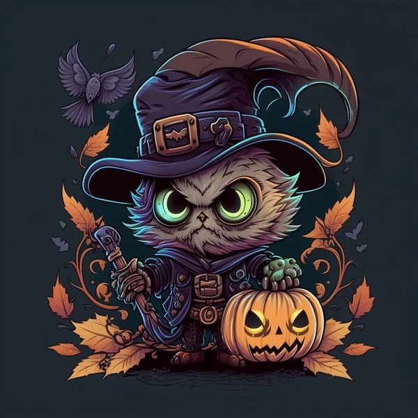 Boldog Halloween Tök Boszorkány Kalap Sütőtök Vektor Művészet — Stock Fotó