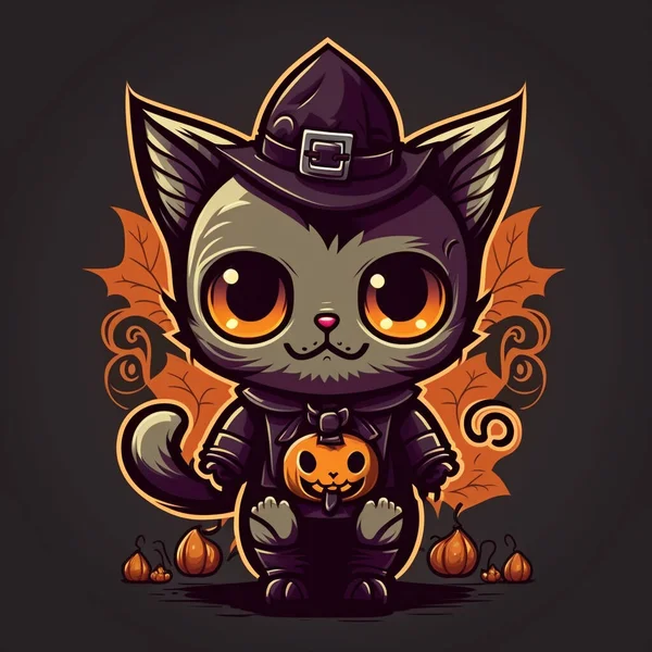 Halloween Tök Kalap Macska Vektor Illusztráció — Stock Fotó