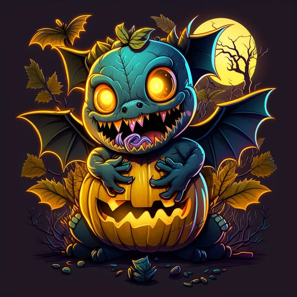 Abóbora Halloween Com Chapéu Morcego — Fotografia de Stock