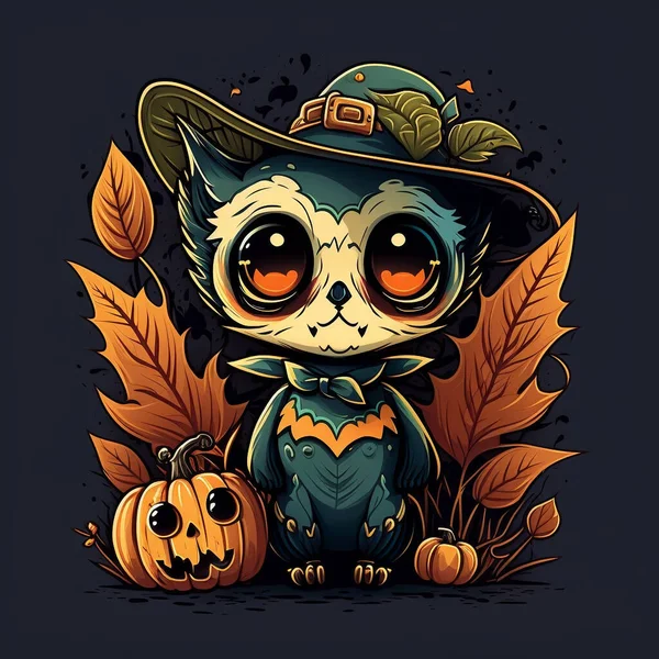 Halloween Pumpkin Leaves Hat Vector Illustration — Stock Photo, Image