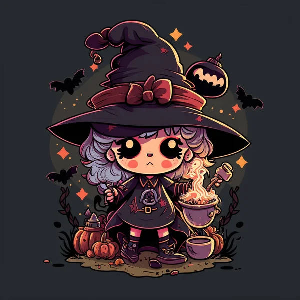 Halloween Čarodějnice Kloboukem Dýňovým Vektorem Ilustrace — Stock fotografie