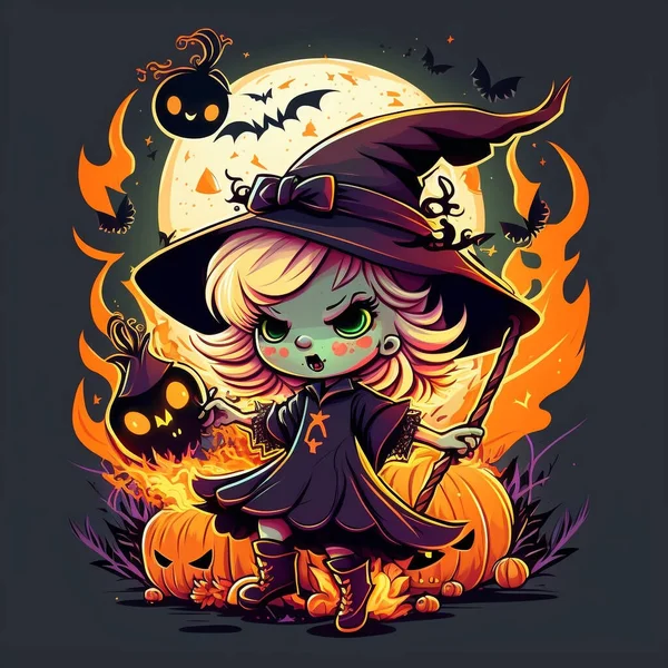 Halloween Witch Pumpkin Broom — Stock fotografie