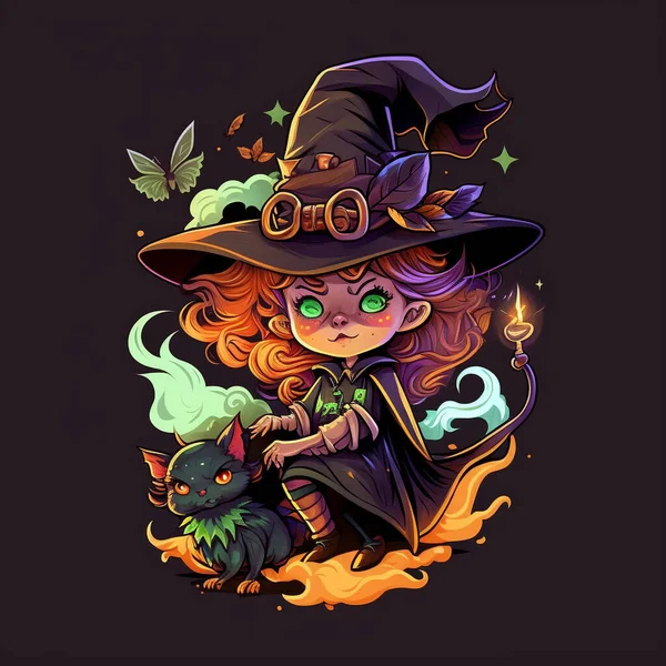 Halloween Čarodějnice Kloboukem Dýní Vektorová Ilustrace — Stock fotografie