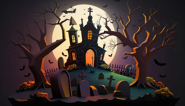 Halloween Hintergrund Mit Spukschloss — Stockfoto