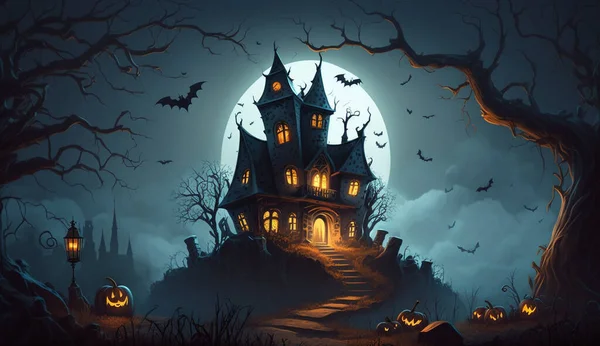 Halloween Hintergrund Mit Gespenstischem Spukschloss — Stockfoto