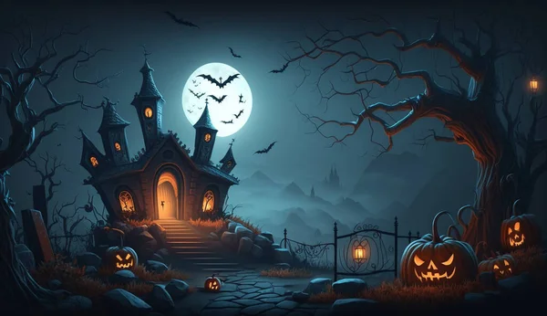 Иллюстрация Ведьмы Домом Привидениями — стоковое фото