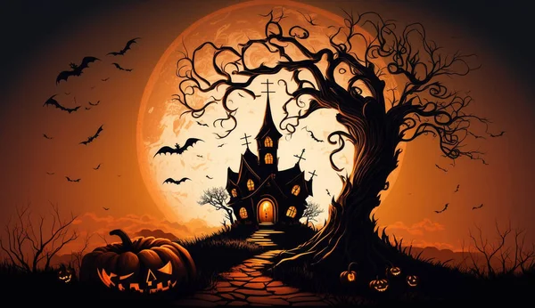 Glücklich Halloween Hintergrund Mit Gruseligen Kürbis — Stockfoto
