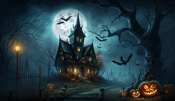 Halloween Background Spooky Pumpkins Moon Vector Illustration Eps10 — Stock Photo, Image