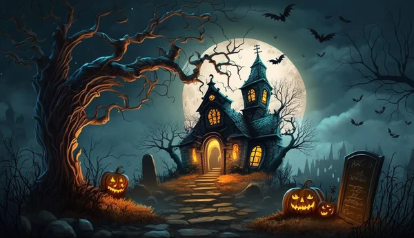 Fondo Halloween Con Casa Embrujada —  Fotos de Stock