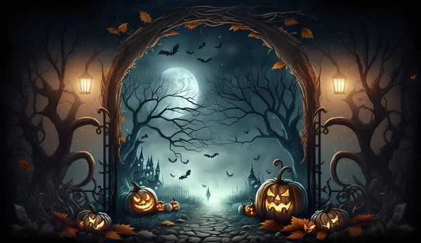 Halloween Achtergrond Met Heks Lantaarn — Stockfoto