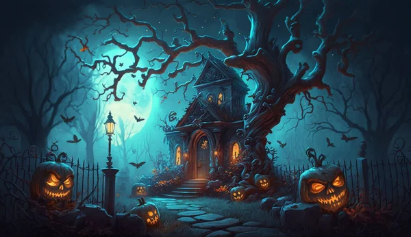 Sfondo Halloween Con Zucche Lanterne Lanterne — Foto Stock