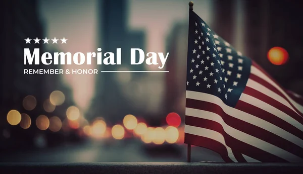 stock image American flag in the city with blur background, memorial day.