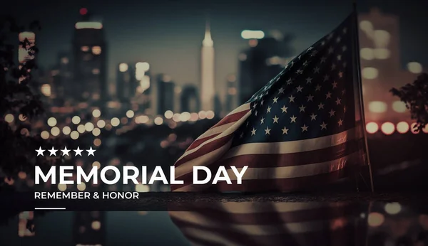 Americká Vlajka Městě Rozmazaným Pozadím Pamětní Den — Stock fotografie