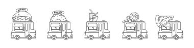 Yemek kamyonu taslak çizimi el çizimi koleksiyonu